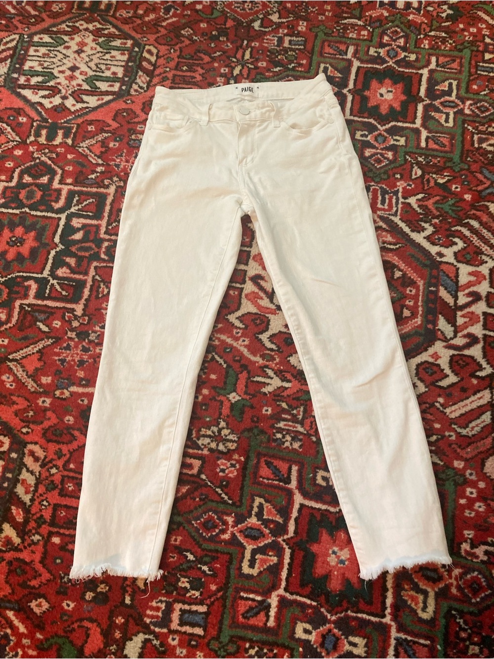 PAIGE White Skyline Ankle peg Jeans with Raw Hem